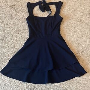 Navy Tiered Halter Fit-and-Flare Dress